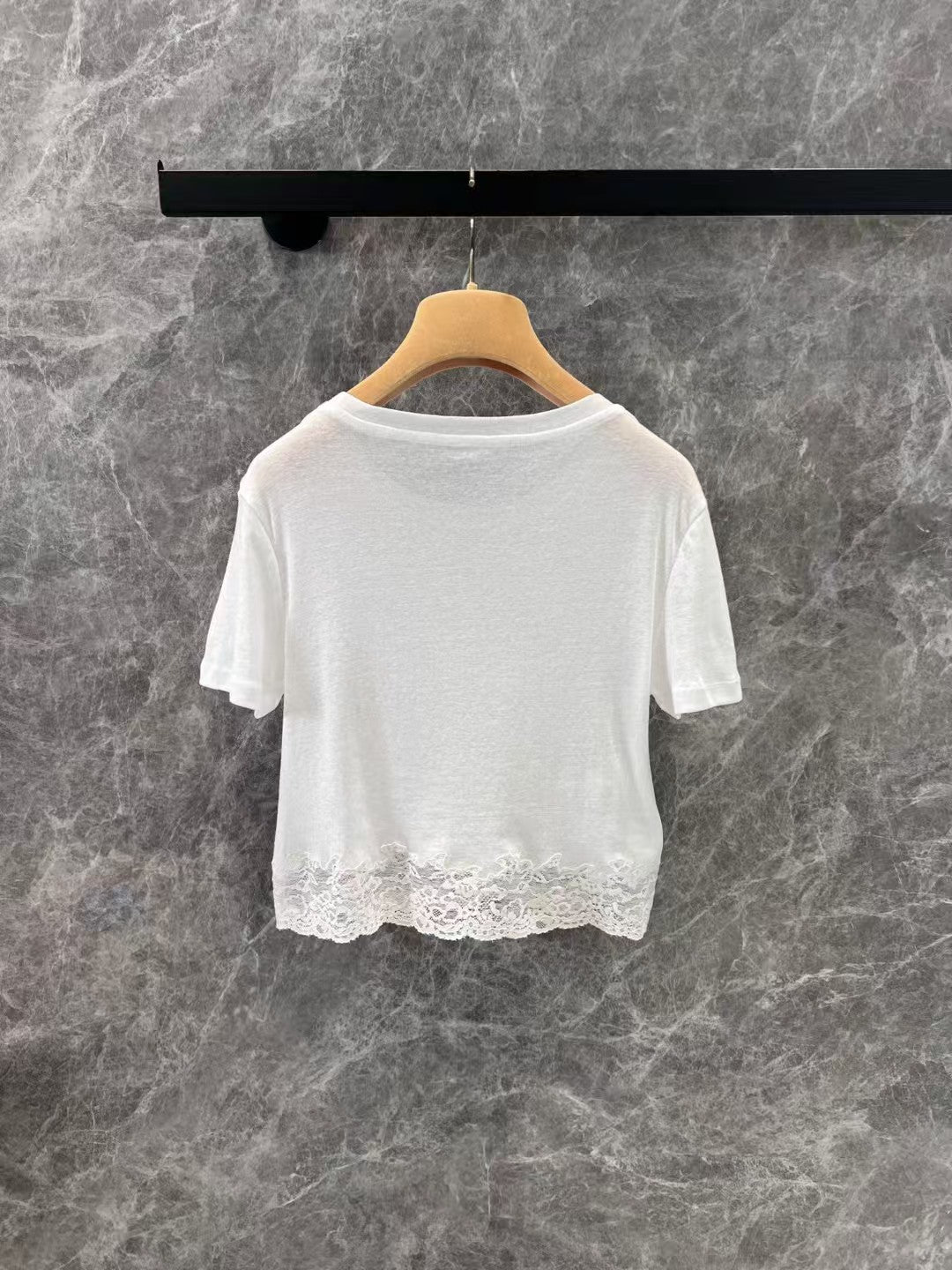 Splicing lace white short T