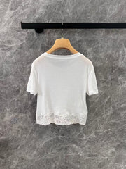 Splicing lace white short T