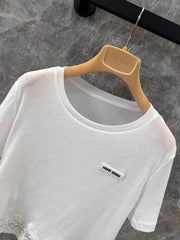 Splicing lace white short T