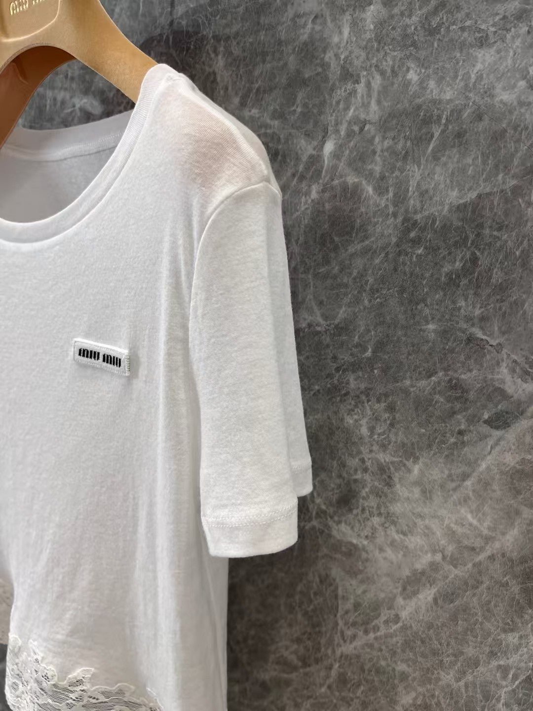Splicing lace white short T