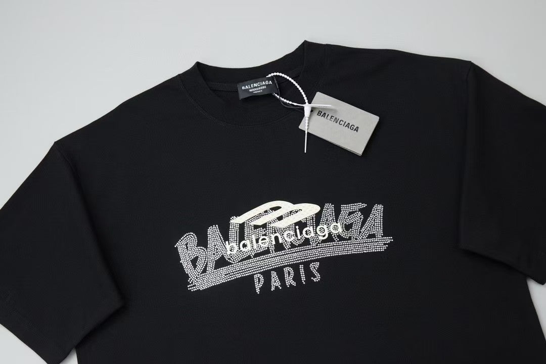 Letter rhinestone short sleeved T-shirt