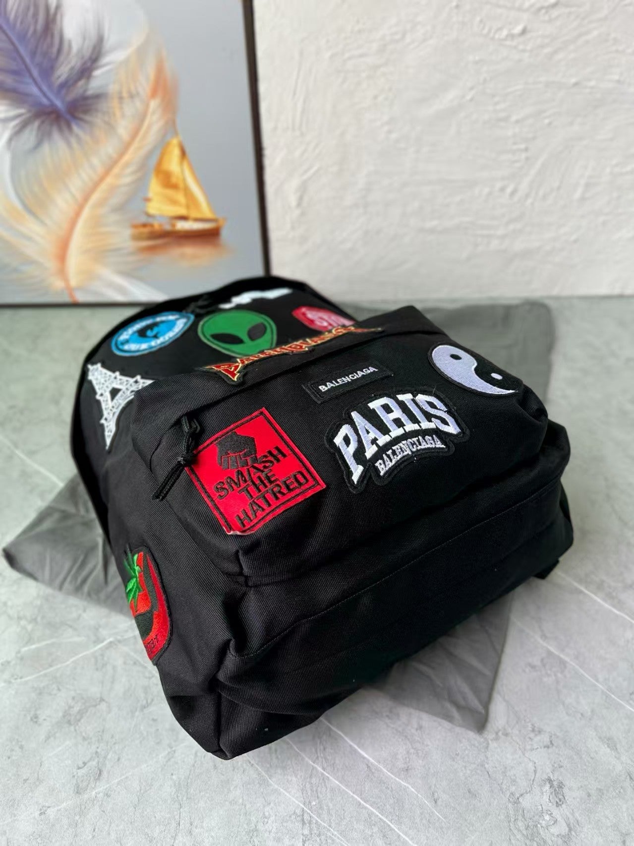 Embroidered cloth label backpack