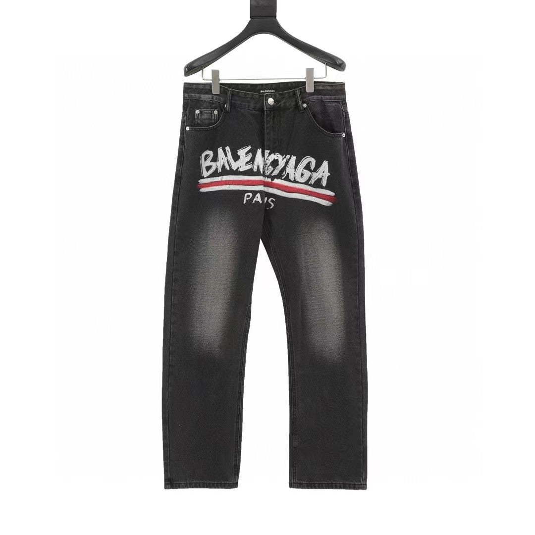 Graffiti Coke Printed Washed Jeans