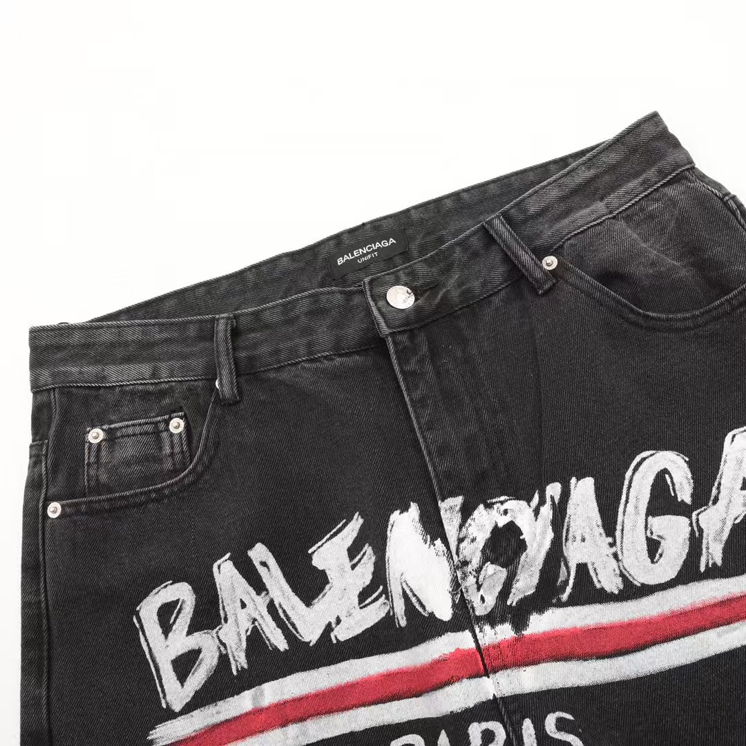 Graffiti Coke Printed Washed Jeans