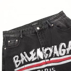 Graffiti Coke Printed Washed Jeans