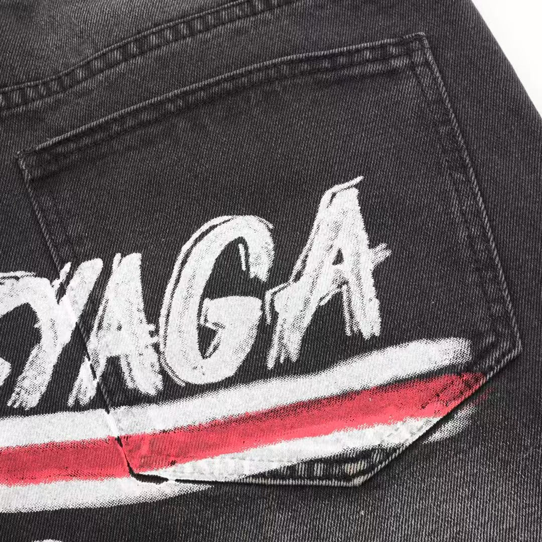 Graffiti Coke Printed Washed Jeans