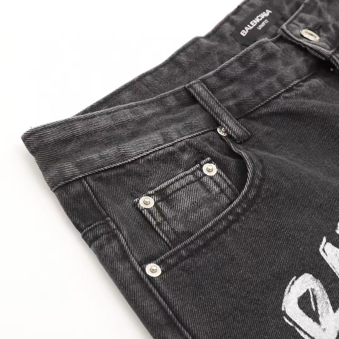 Graffiti Coke Printed Washed Jeans