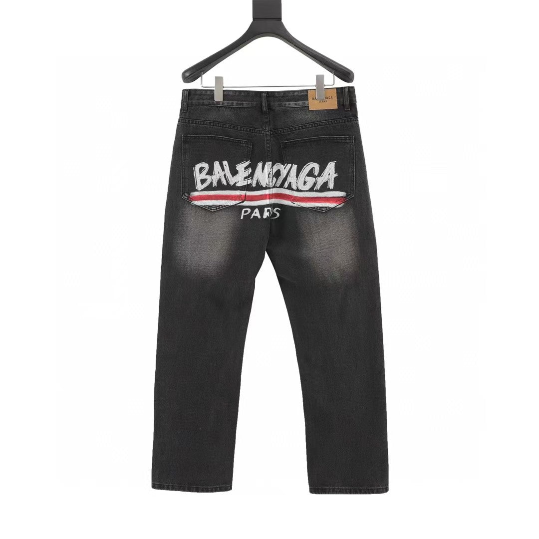 Graffiti Coke Printed Washed Jeans
