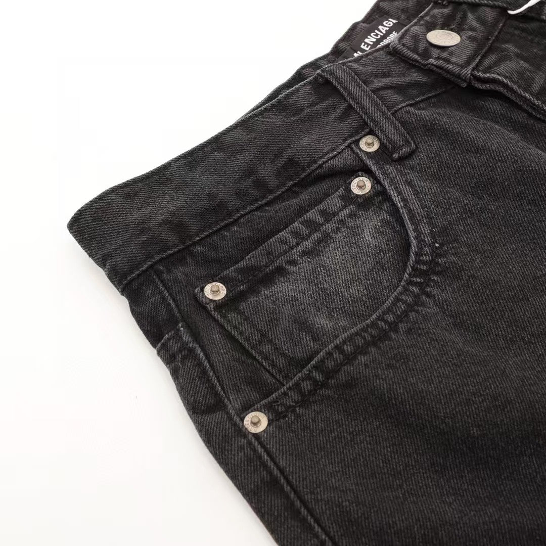 Embroidered letter washed loose wide leg jeans