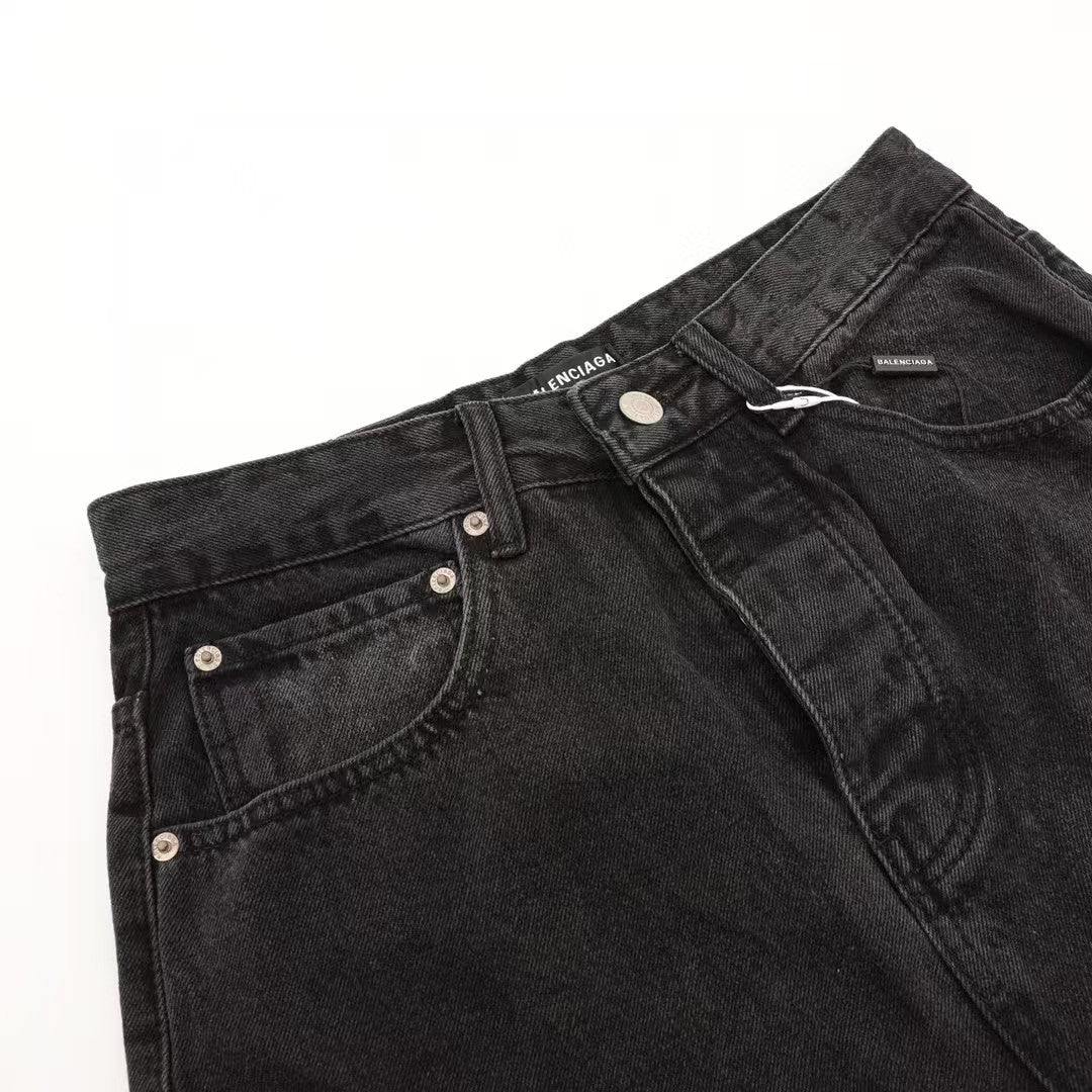 Embroidered letter washed loose wide leg jeans