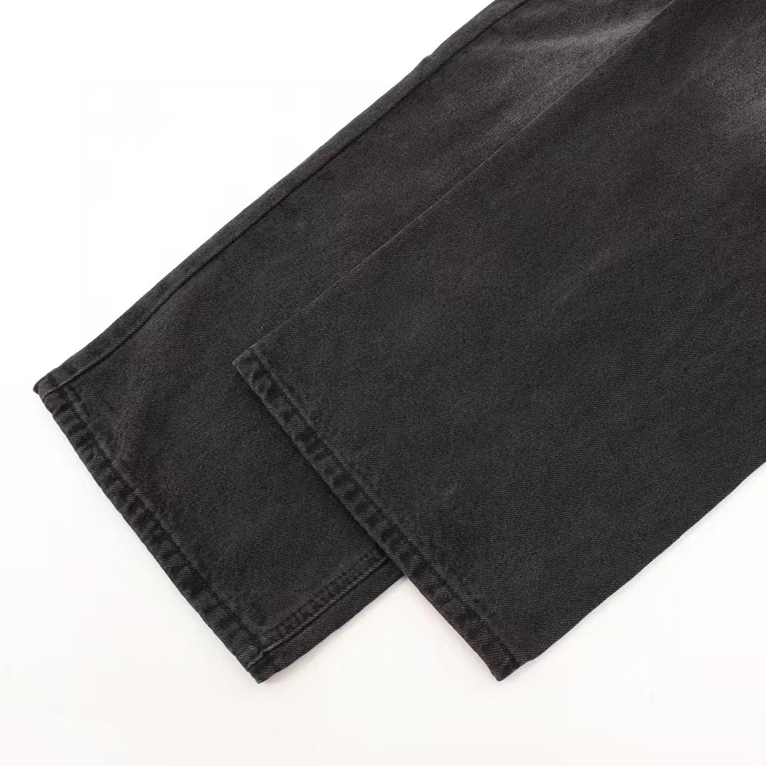 Embroidered letter washed loose wide leg jeans