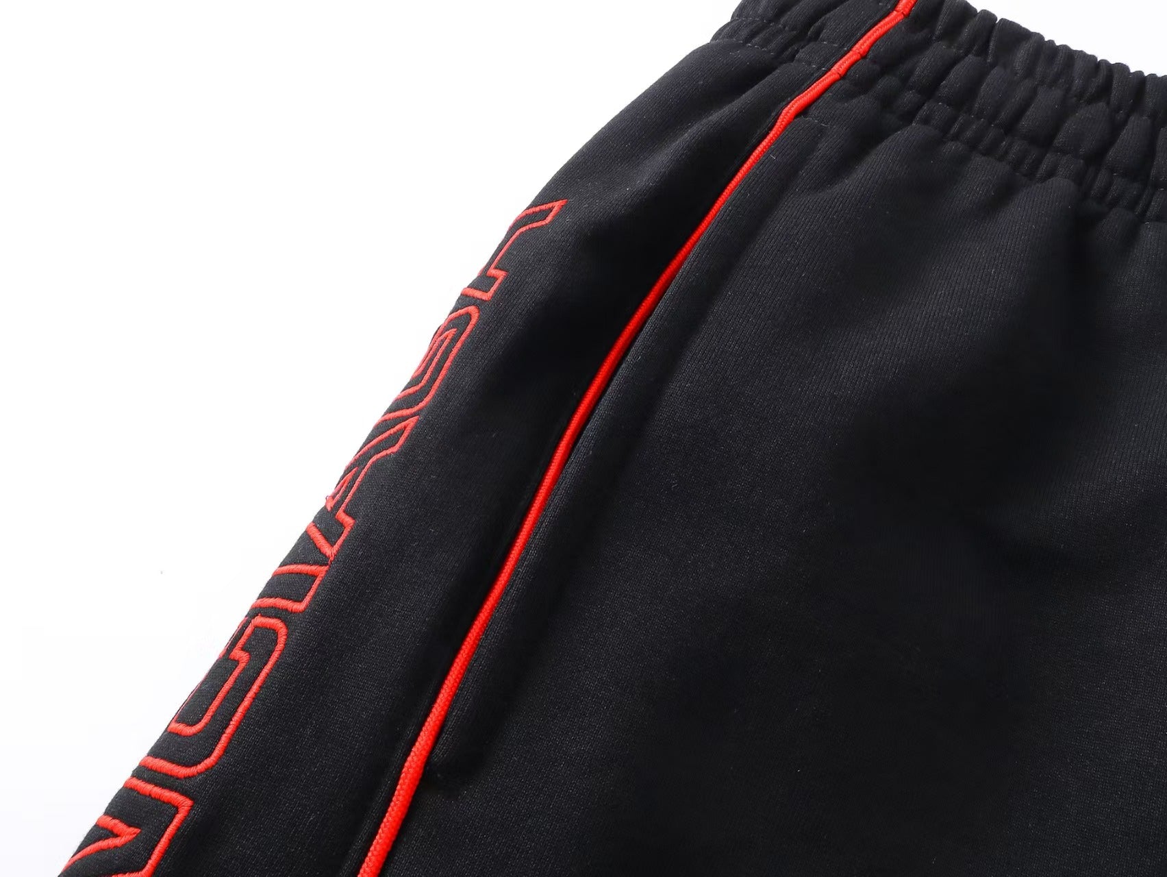 Alphabet embroidered patchwork shorts