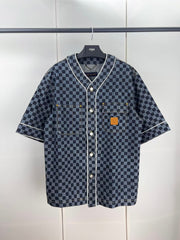 Checkered denim short sleeved jacket