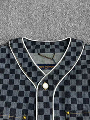 Checkered denim short sleeved jacket