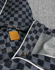 Checkered denim short sleeved jacket