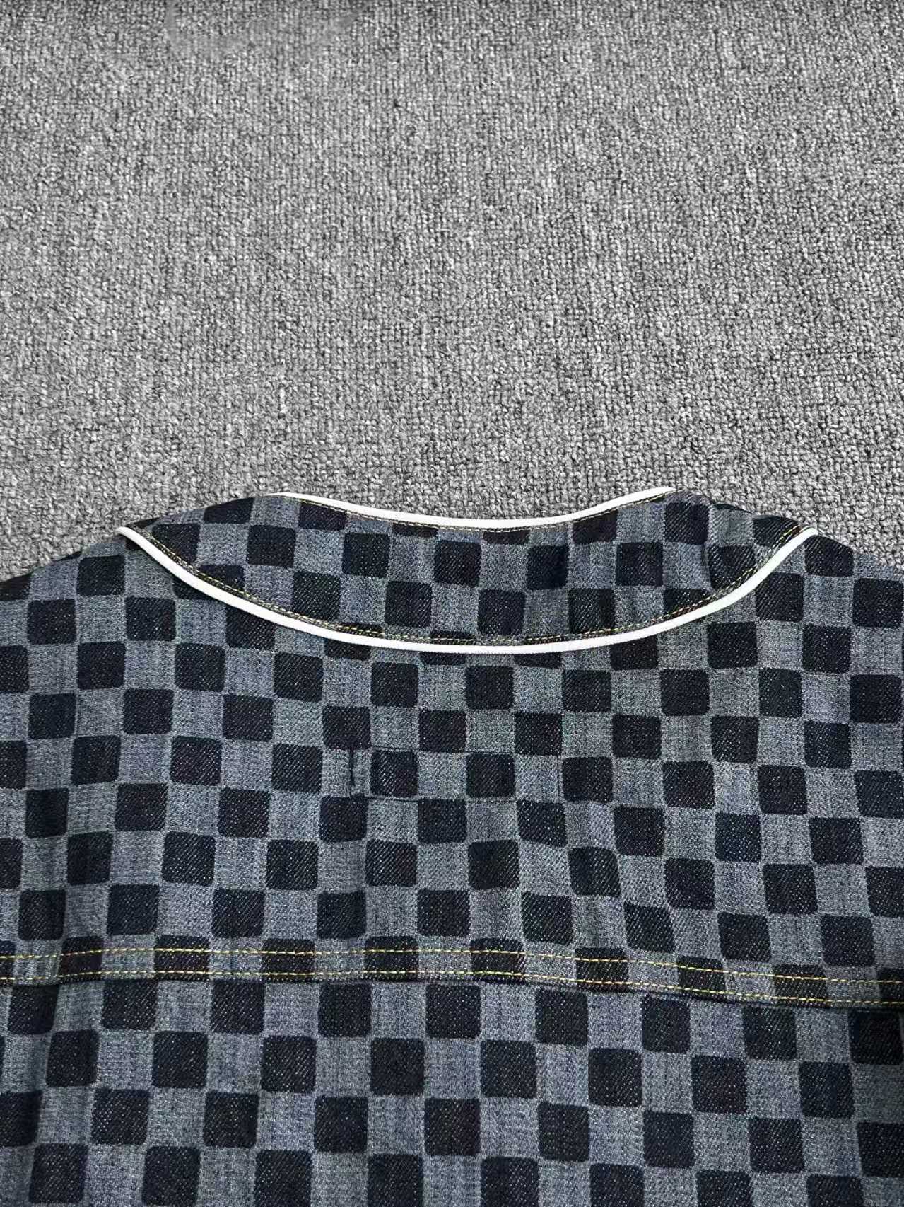 Checkered denim short sleeved jacket