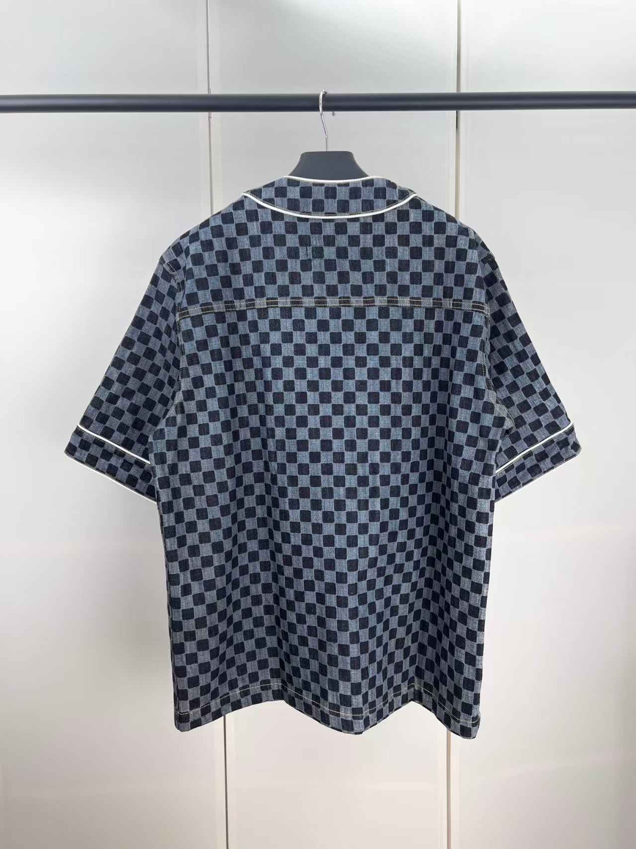 Checkered denim short sleeved jacket