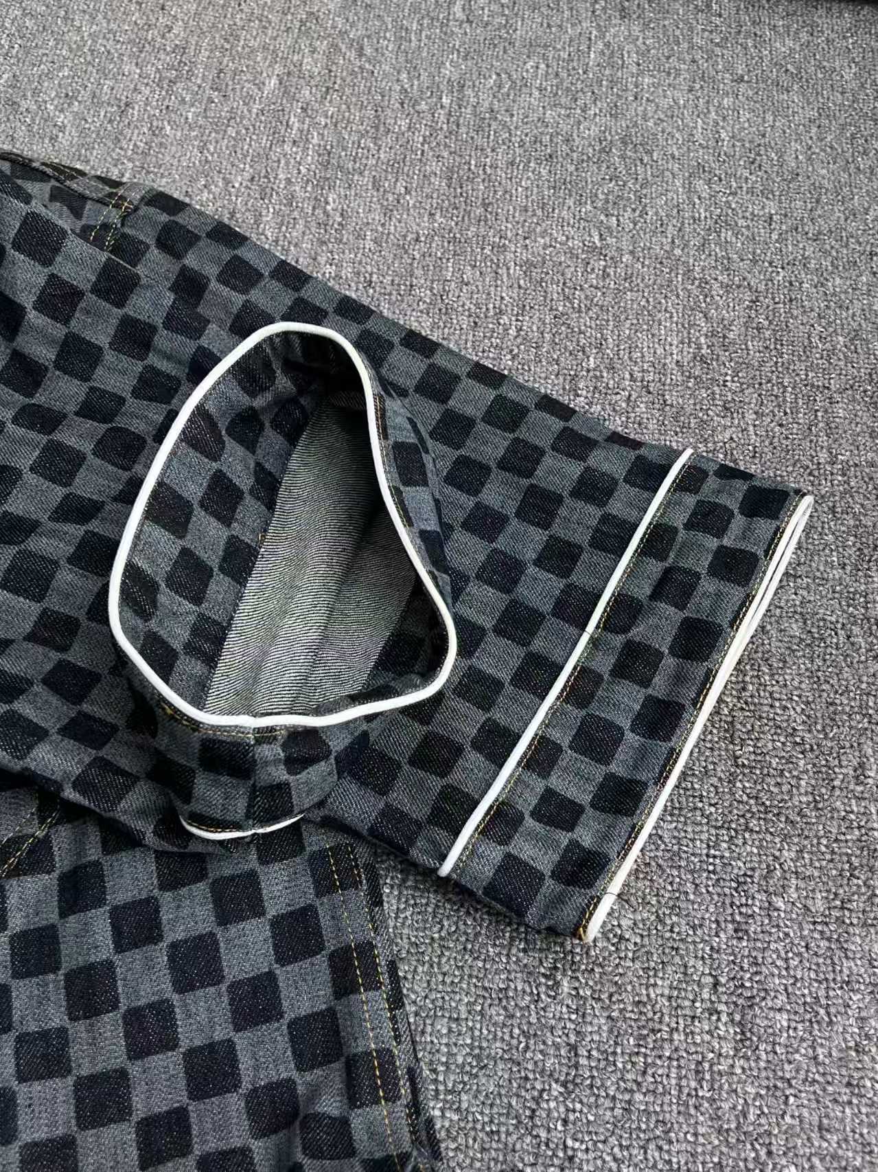 Checkered denim short sleeved jacket