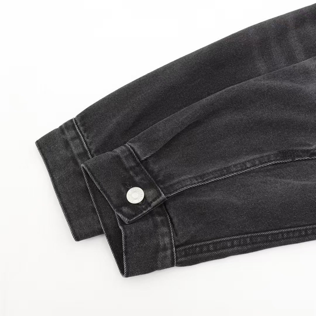 Washed hooded denim sweatshirt