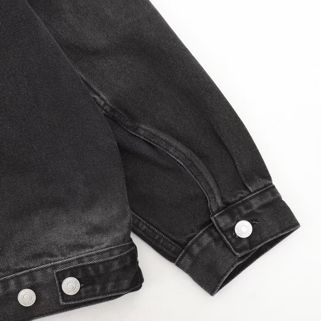 Washed hooded denim sweatshirt
