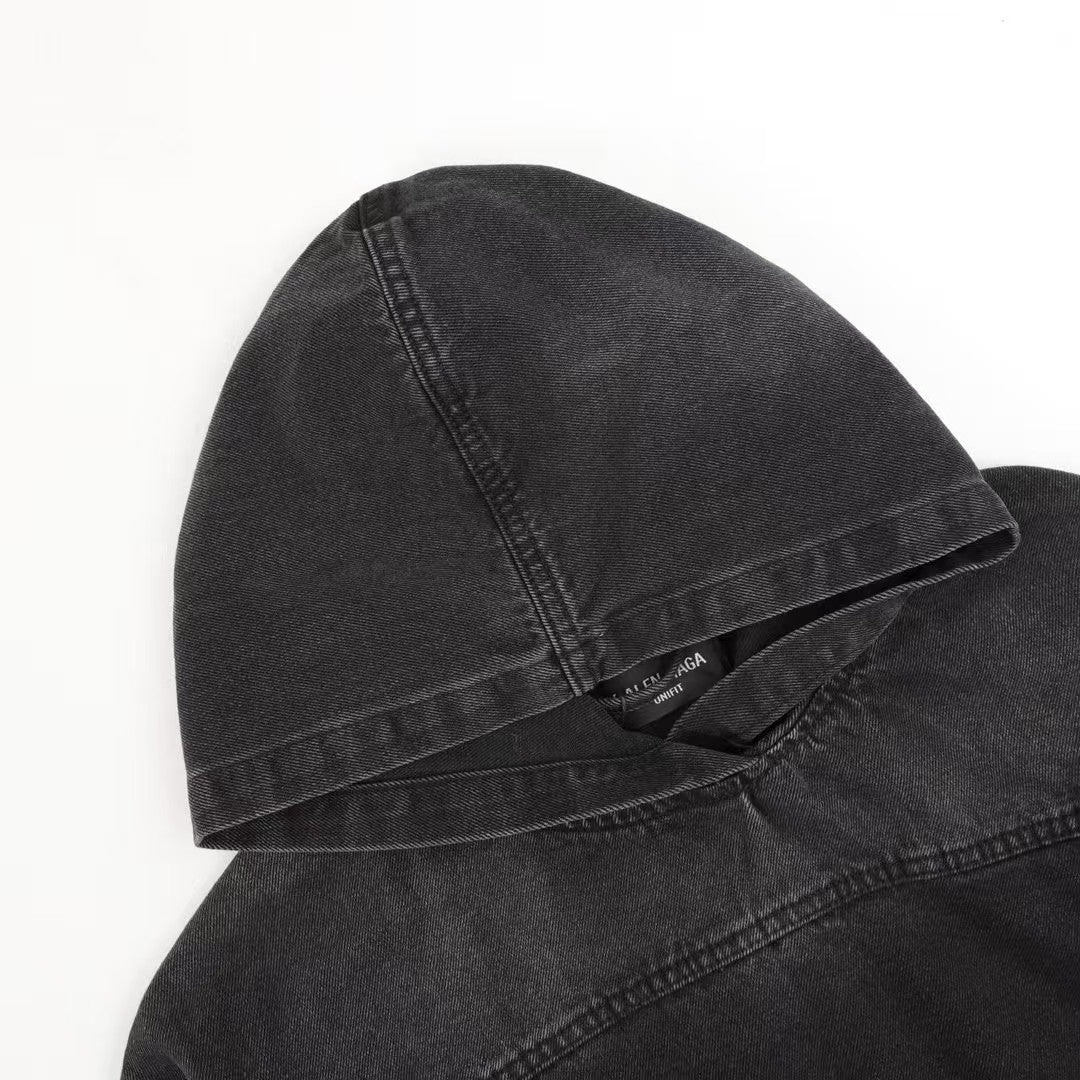 Washed hooded denim sweatshirt
