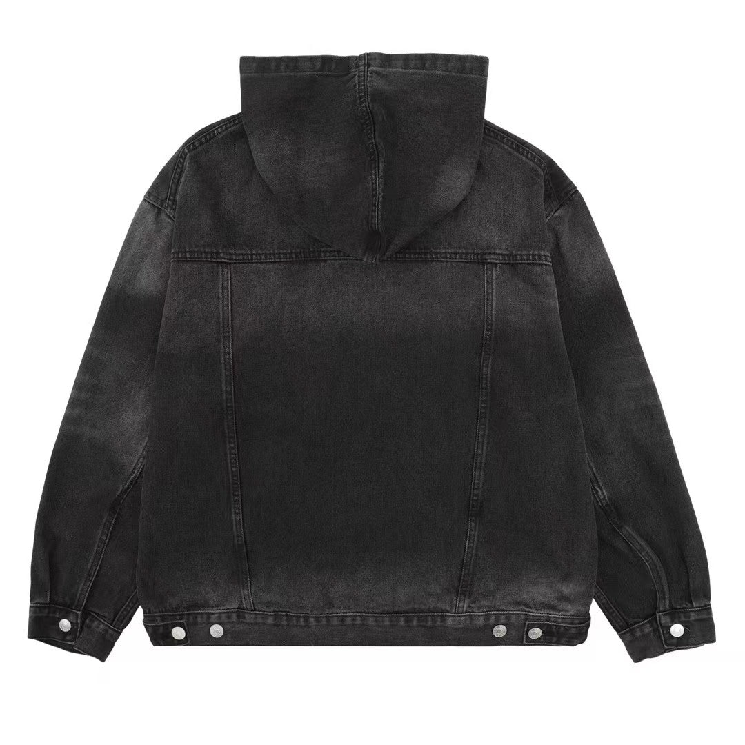 Washed hooded denim sweatshirt