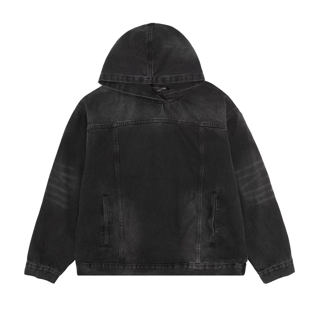 Washed hooded denim sweatshirt