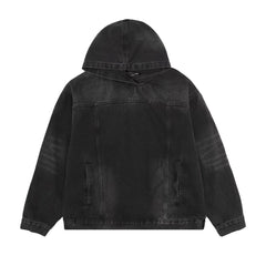 Washed hooded denim sweatshirt