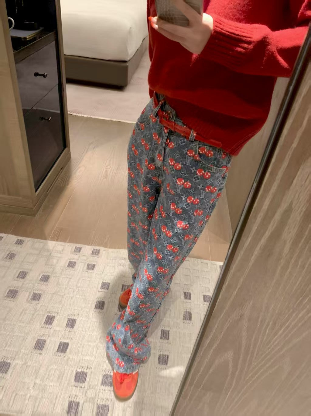 Letter Cherry Jeans