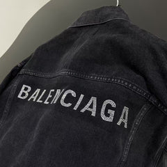 Black grey denim rhinestone jacket