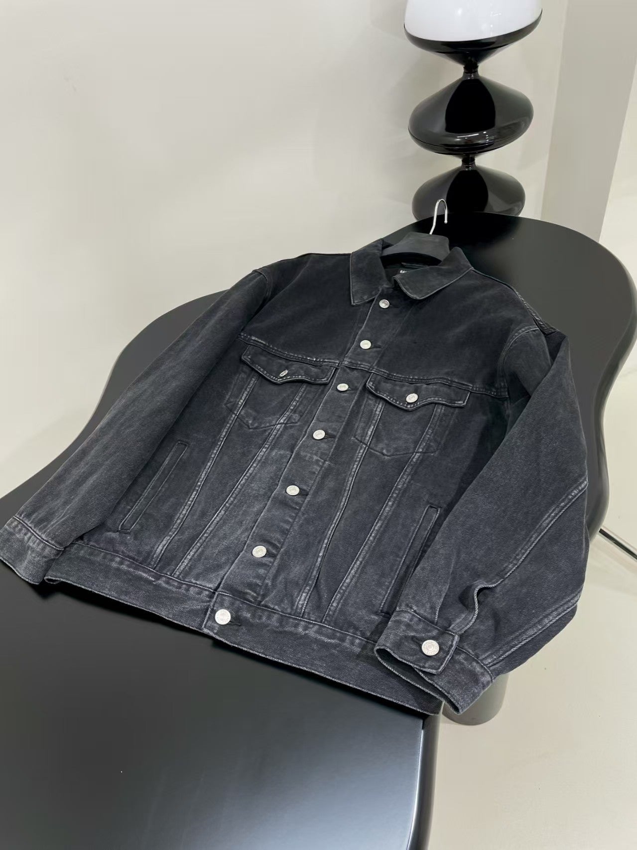 Black grey denim rhinestone jacket