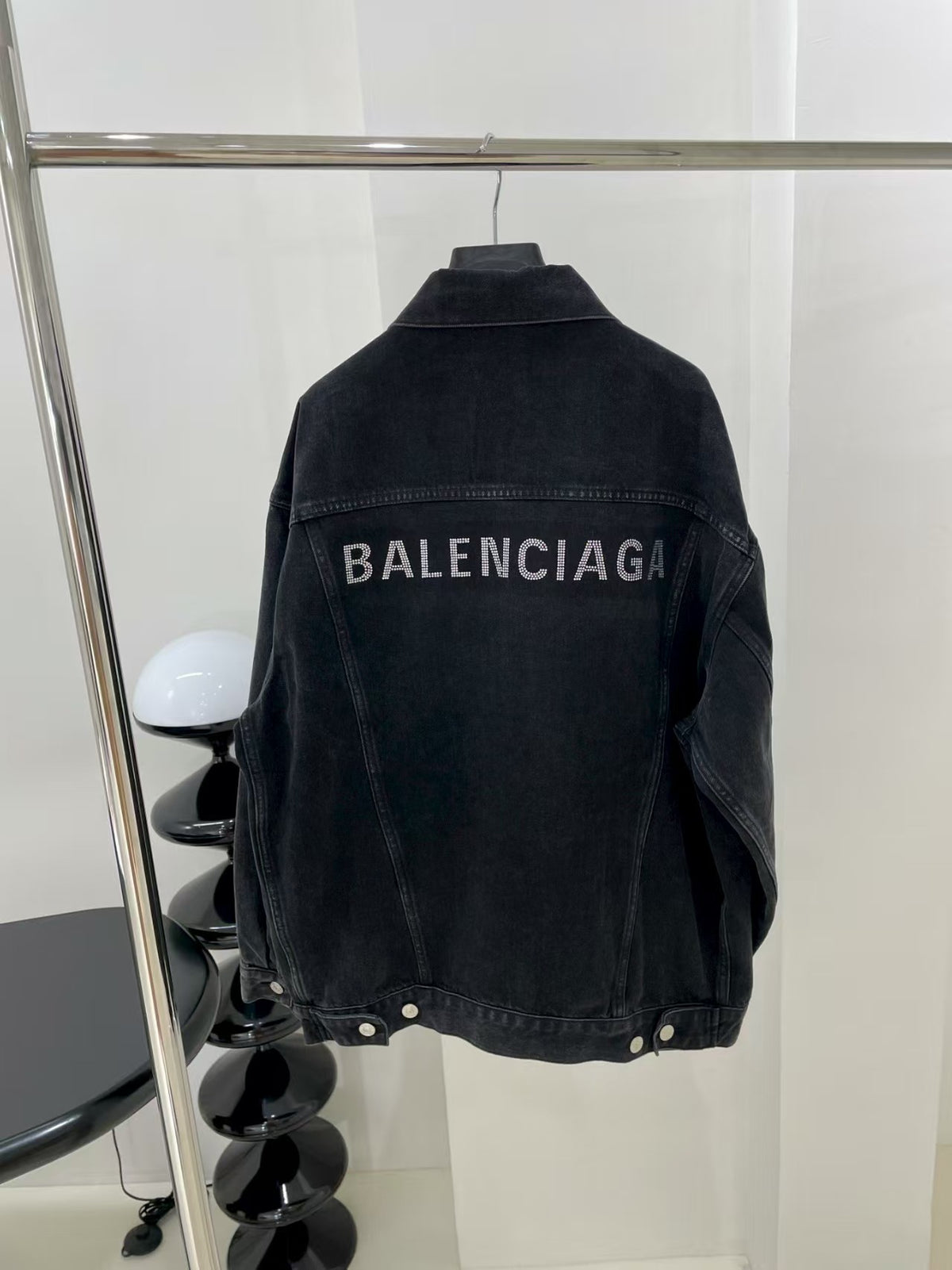 Black grey denim rhinestone jacket