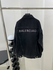 Black grey denim rhinestone jacket