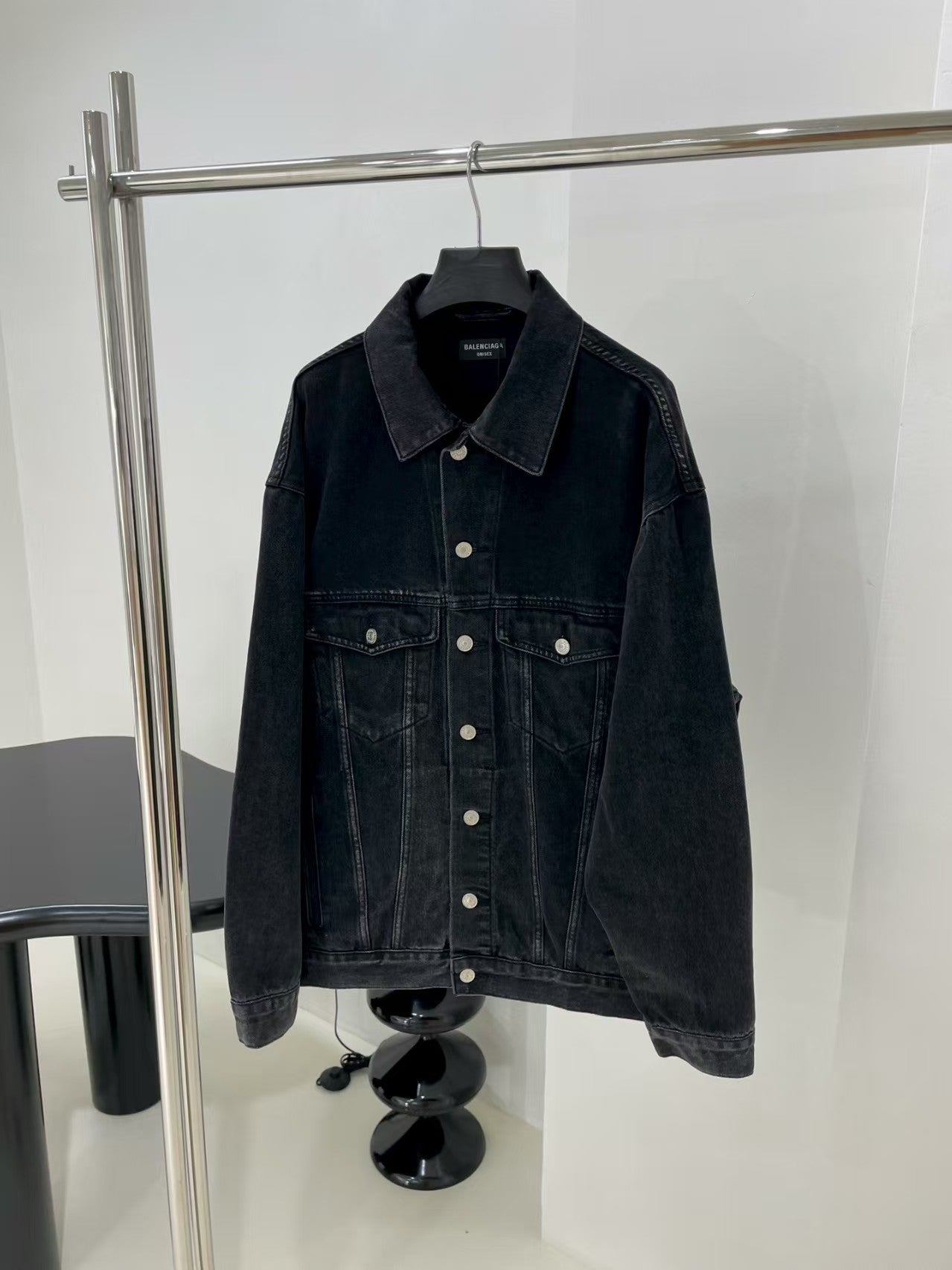 Black grey denim rhinestone jacket