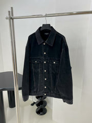 Black grey denim rhinestone jacket