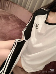 Broken hole three bar long sleeved T-shirt
