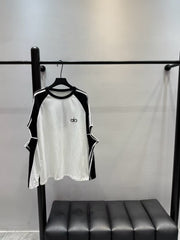 Broken hole three bar long sleeved T-shirt