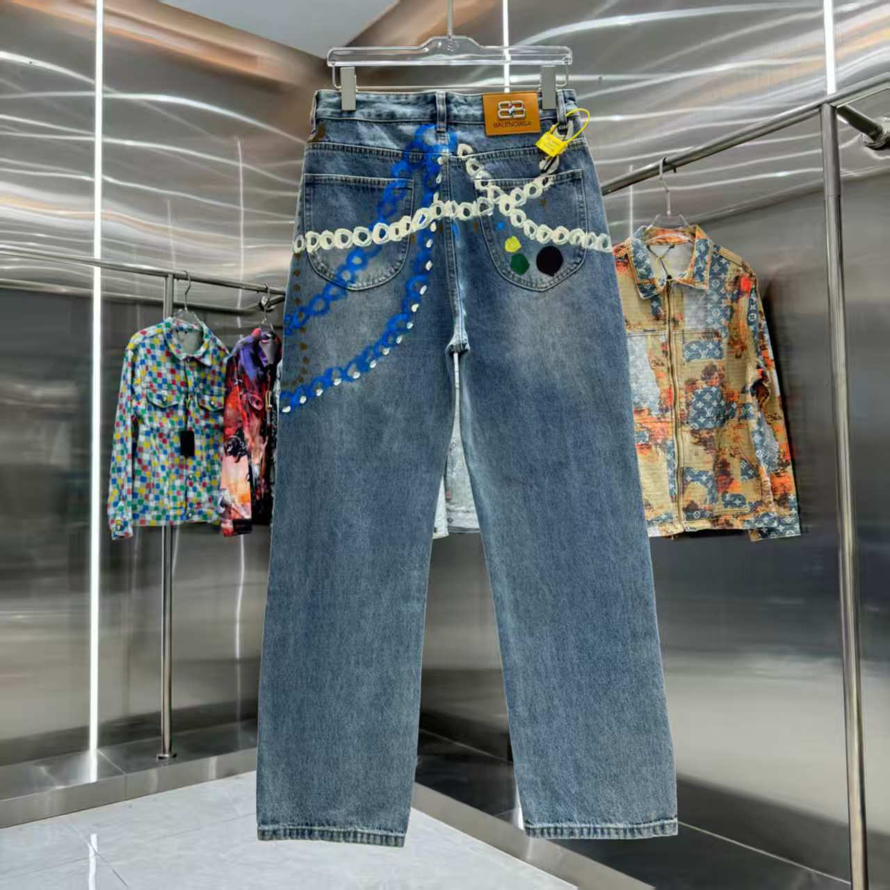 Printed straight leg jeans