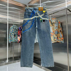 Printed straight leg jeans