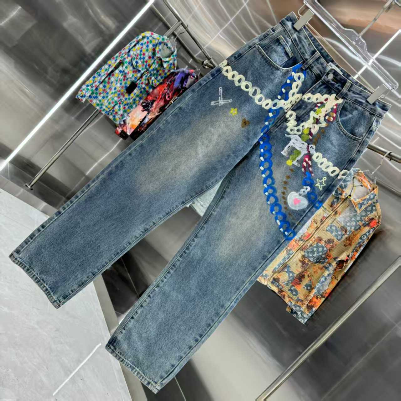 Printed straight leg jeans