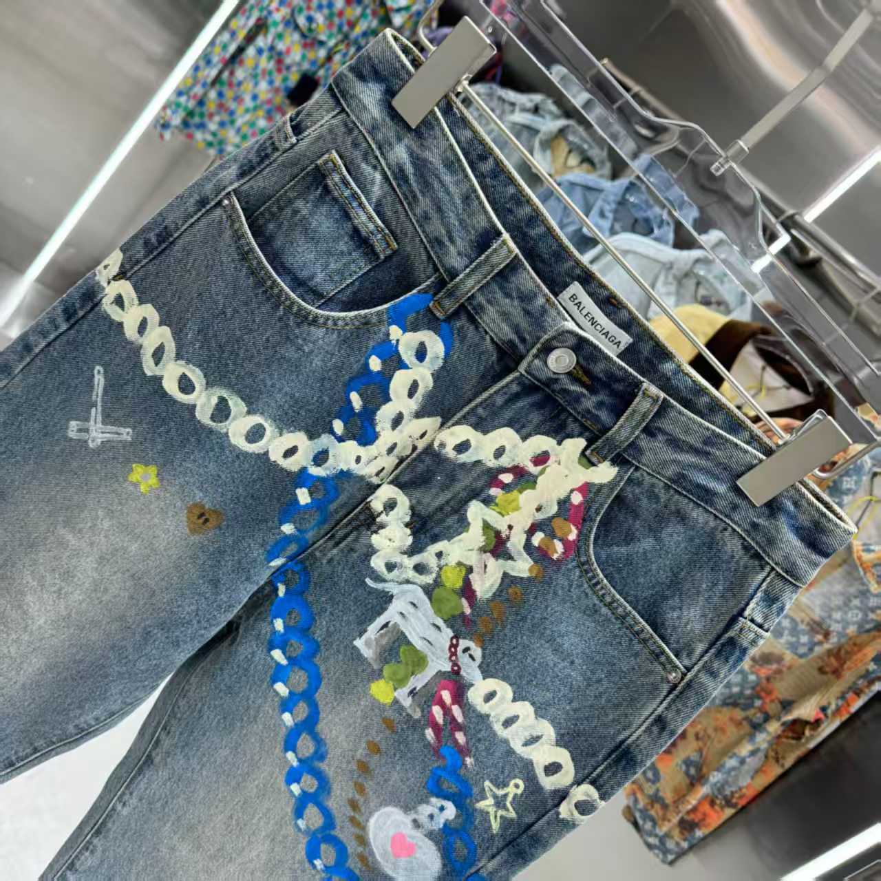 Printed straight leg jeans