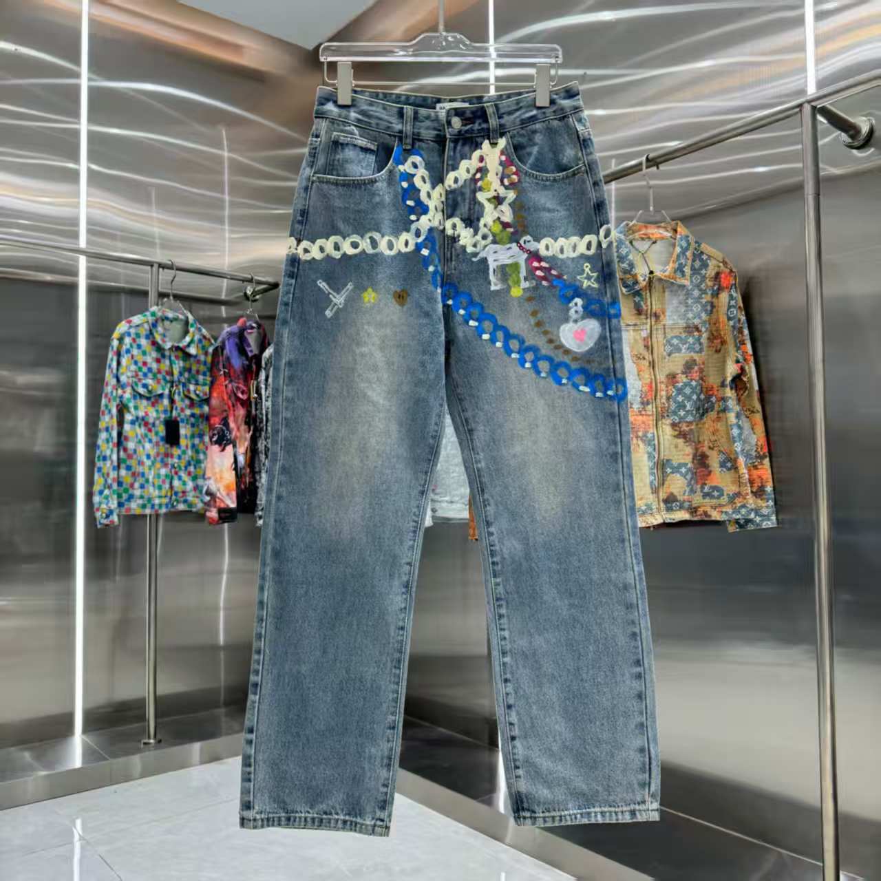 Printed straight leg jeans