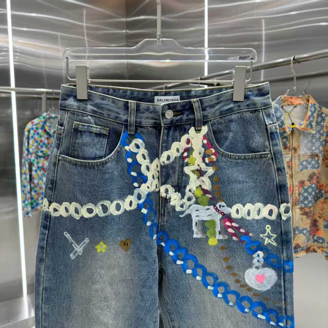 Printed straight leg jeans