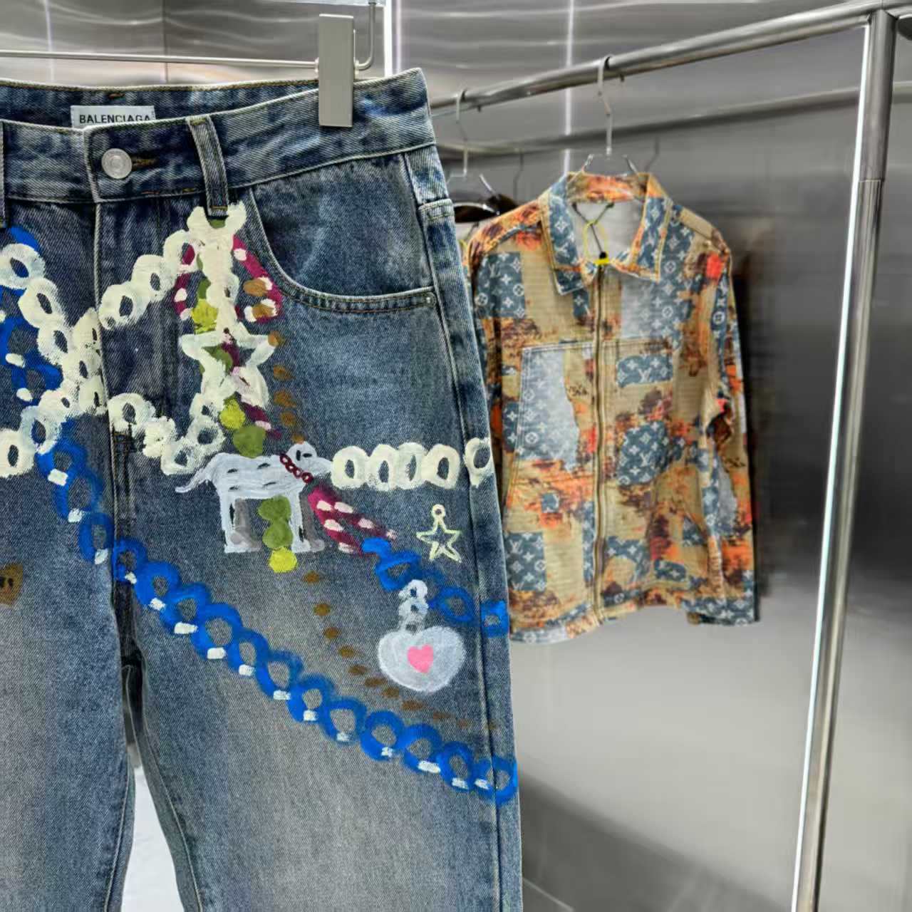 Printed straight leg jeans
