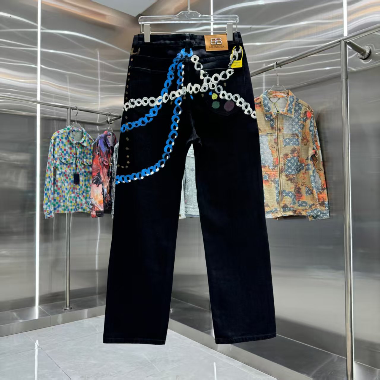 Printed straight leg jeans