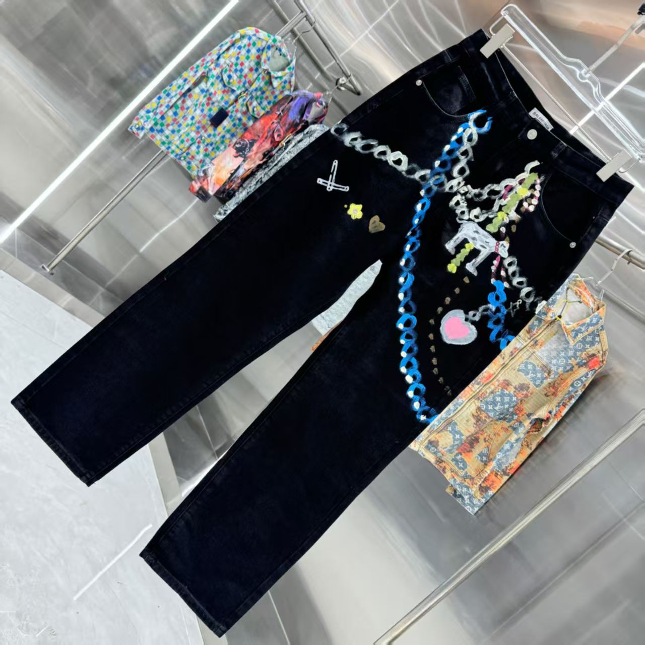 Printed straight leg jeans