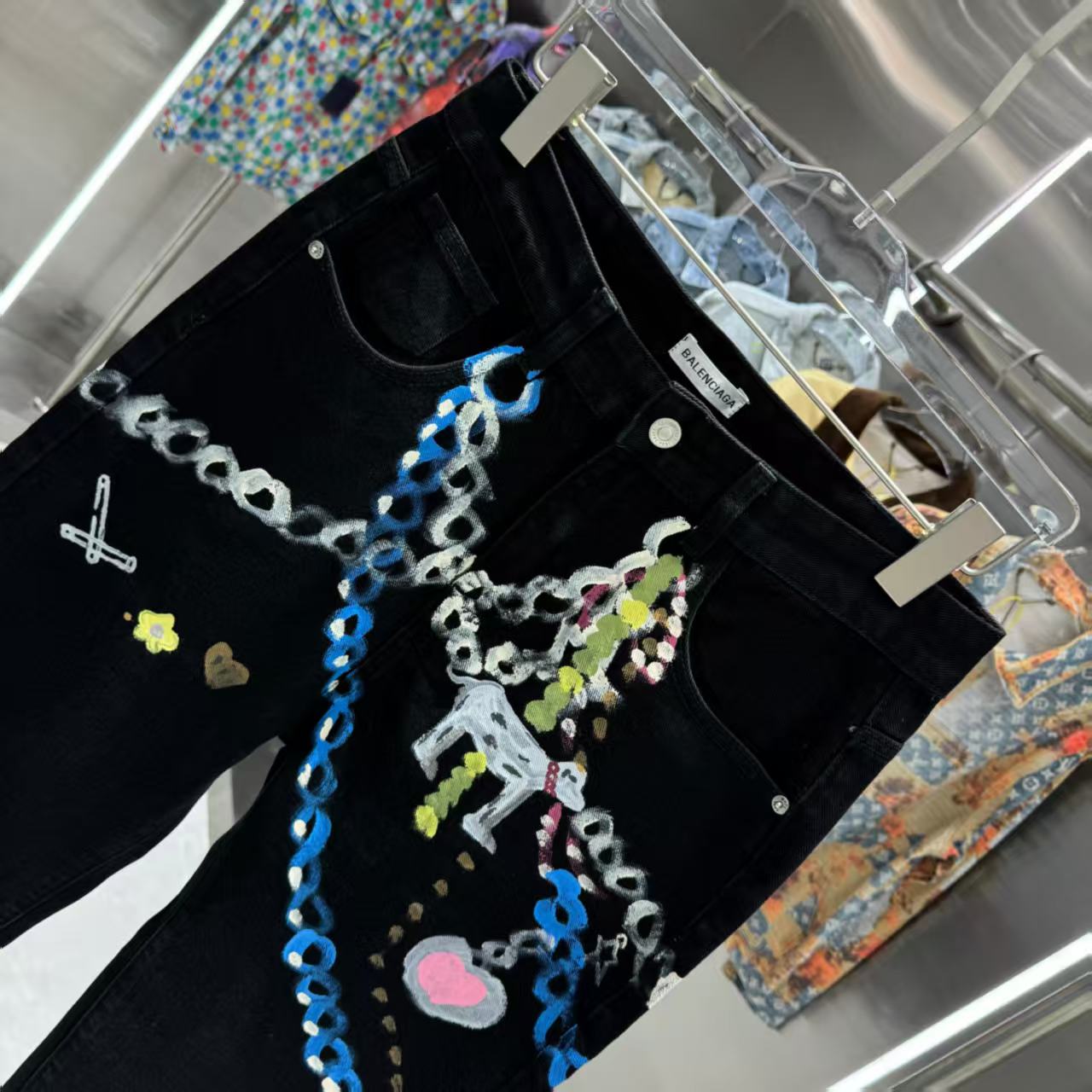 Printed straight leg jeans