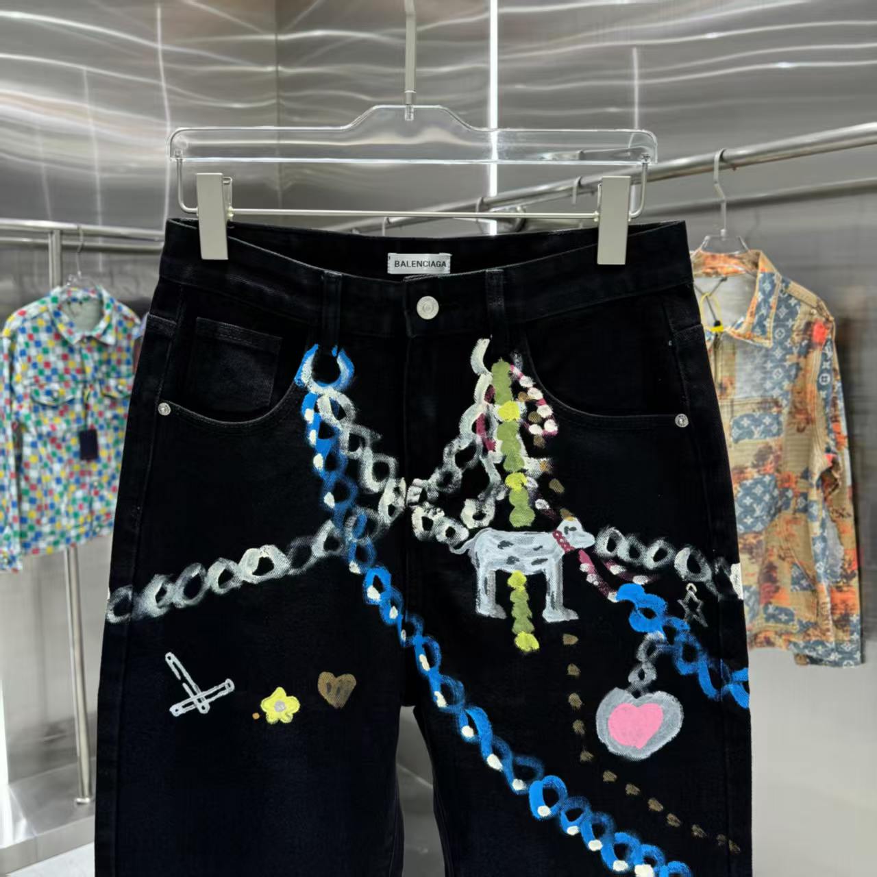 Printed straight leg jeans