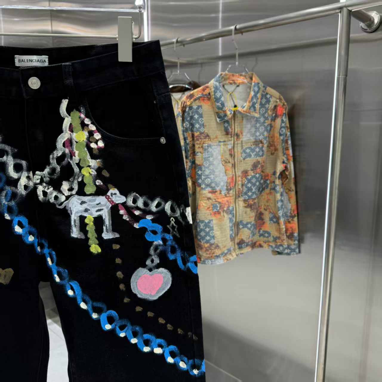 Printed straight leg jeans