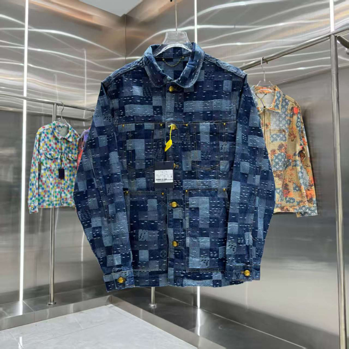 Checkered denim jacket
